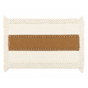 Boho Set of 6 Woven Placemats Crochet Fringe Farmhouse Cream Tan Neutral Beige